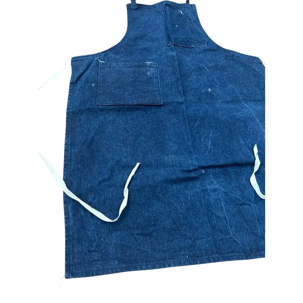 Vintage Denim Work Apron Carpenter Artist Utility Apron Blue Cotton Pockets -